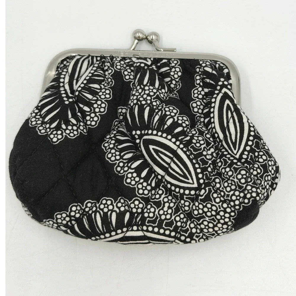 Vera Bradley Coin Purse Black White Paisley Kisslock Clasp Pouch